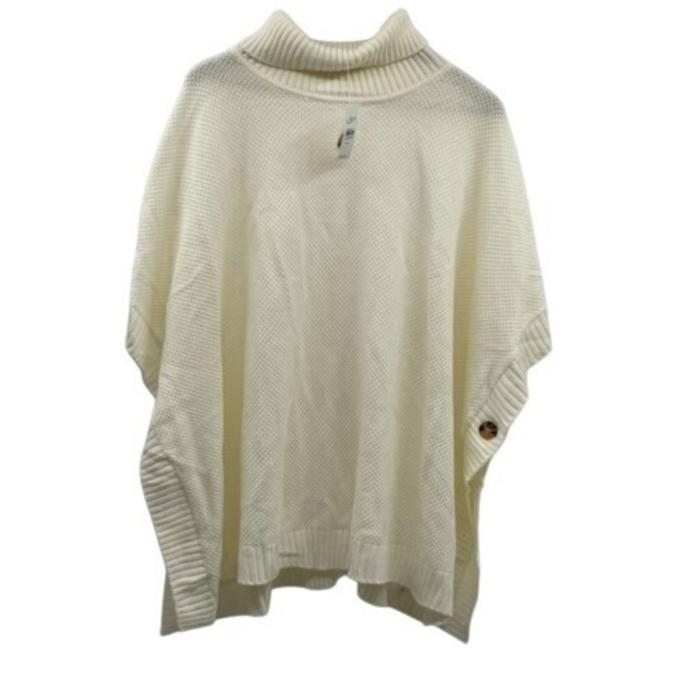New LOFT Sweater Poncho Women Size M/ L Large Cream White Minimalist Classic